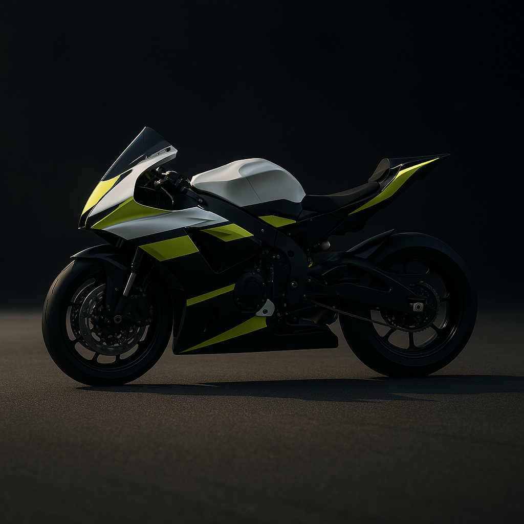 Neon white and yellow Sarlaith Racing bike on track